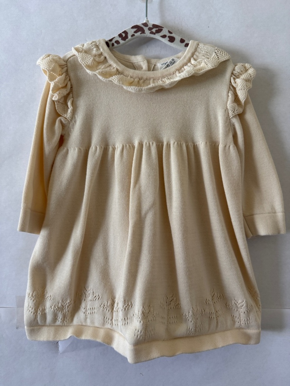 Viverano Organics Baby Dress 12-18M Organic Cotton Cream Ruffle Knit Long Sleeve